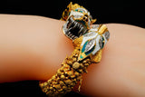 Estate Double Head Panther Enamel Diamond Bracelet 18K Yellow Gold 15686