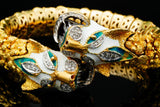 Estate Double Head Panther Enamel Diamond Bracelet 18K Yellow Gold 15686