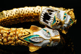Estate Double Head Panther Enamel Diamond Bracelet 18K Yellow Gold 15686