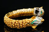 Estate Double Head Panther Enamel Diamond Bracelet 18K Yellow Gold 15686