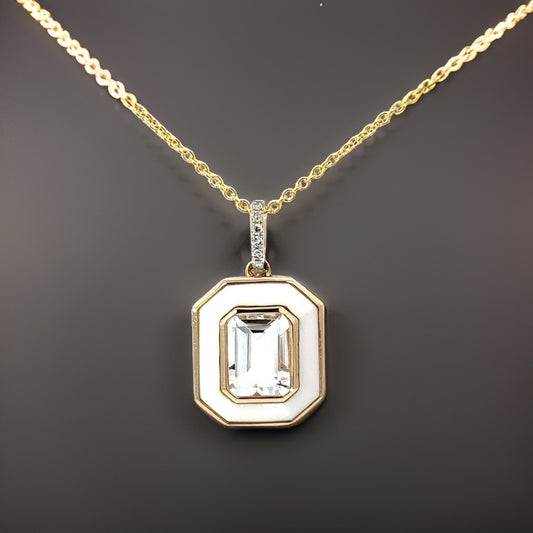 E.H. Collection White Topaz, White Agate & Diamond Pendant With Chain 14359