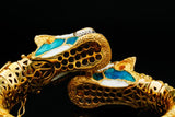 Estate Double Head Panther Enamel Diamond Bracelet 18K Yellow Gold 15686
