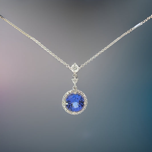 E.H. Collection 1.90 ct Tanzanite & Diamond Halo Necklace 14417