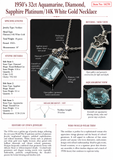 1950's 32ct Aquamarine, Diamond, Sapphire Platinum/14K White Gold Necklace