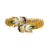 Estate Double Head Panther Enamel Diamond Bracelet 18K Yellow Gold 15686