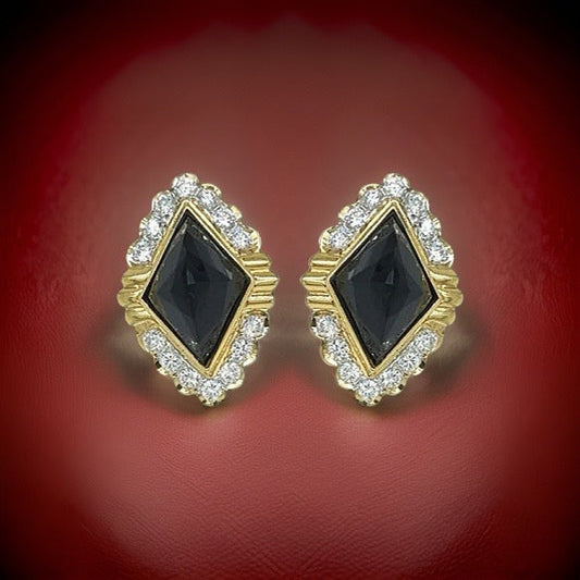 Estate 2.50 cttw Diamond 11.00 cttw Onyx Faceted Earrings 13381