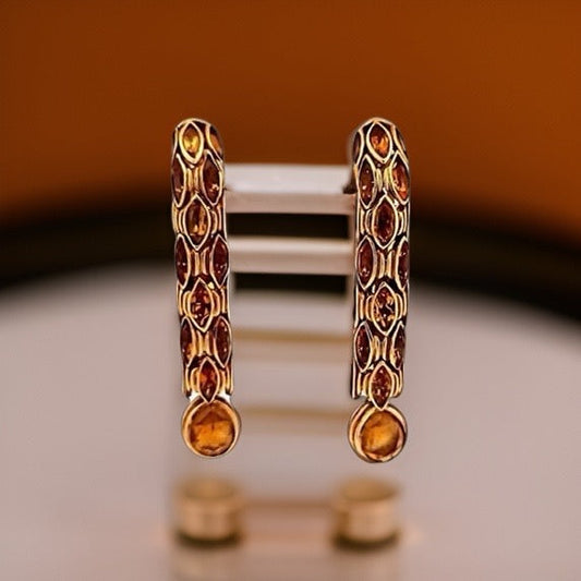 Estate Italian Designer 12.00 cttw Citrine Drop 18K Yellow Gold Earrings 14315