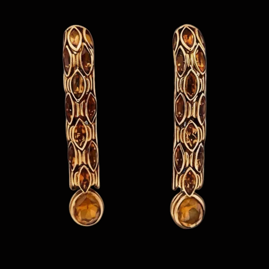 Estate Italian Designer 12.00 cttw Citrine Drop 18K Yellow Gold Earrings 14315