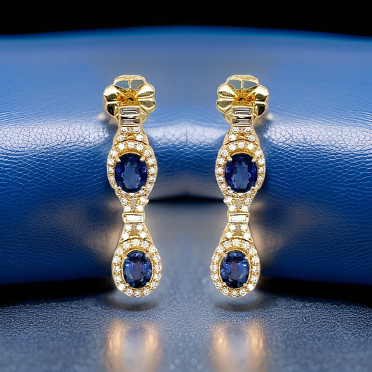 Designer Beverly  5.60 cttw Sapphire and Diamond Dangle Earrings 07987