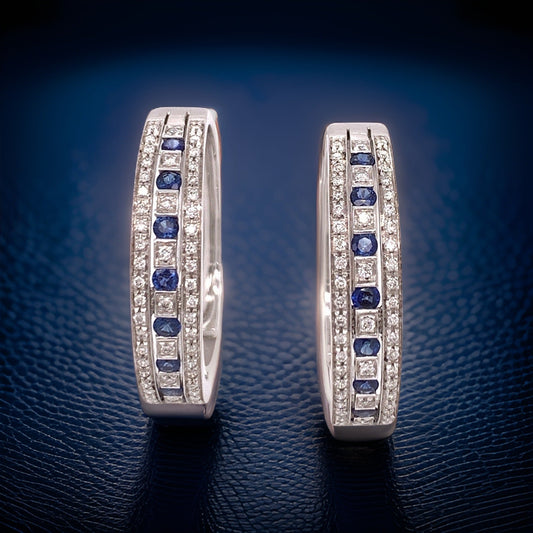 Damiani Sapphire and Diamond 18K White Gold Hoop Earrings 09026