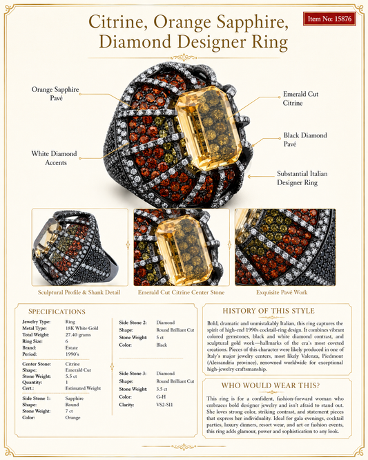 Citrine, Orange Sapphire, Diamond Designer Ring