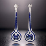 Aristocrat Art Deco Style 11.30 cttw Ceylon Sapphire Diamond Drop Earrings