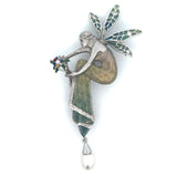 Estate Nouveau 1910 Company Diamond & Enamel 18K White Gold Pendant/Brooch Limited Edition #8 of 90