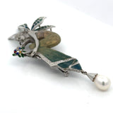 Estate Nouveau 1910 Company Diamond & Enamel 18K White Gold Pendant/Brooch Limited Edition #8 of 90