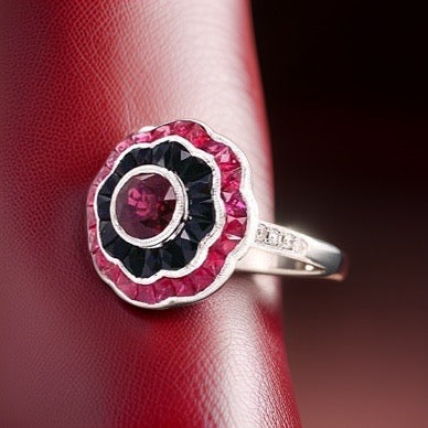 Art Deco Reproduction Aristocrat 2.72 cttw Ruby, Onyx and Diamond Ring 10564