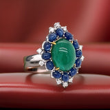 Parisian Inspired Emerald, Sapphire & Diamond Ring 12481