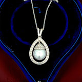 Estate 12.50 mm South Sea Fine Pearl 1.50 cttyw Diamond Pendant with Chain 14655