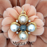 Estate NYC Designer Mazza South Sea & Tahitian Pearl Diamond Pendant/Brooch 15690