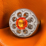 Zydo 5.10 ct Orange Sapphire and Diamond 18K White Gold Cocktail Ring