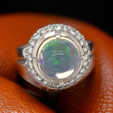 Estate Opal and Diamond Platinum Ring 09174