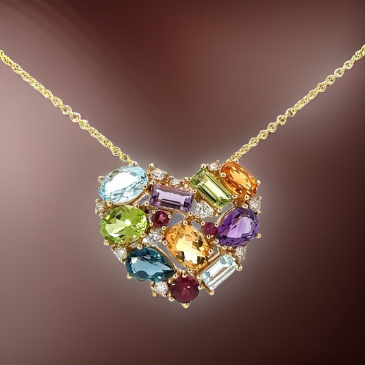 E.H. Collection 6.95cttw Multi Stone & Diamond Pendant With Chain 14385