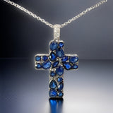 E.H. Collection 2.94 cttw Sapphire & Diamond Cross Pendant With Chain 14422