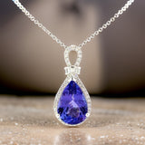 E.H. Collection 6.18 ct Tanzanite & Diamond Halo Pendant With Chain 14419