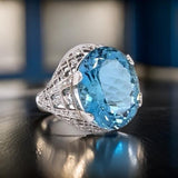 Estate 16.83 ct Aquamarine and Diamond Platinum Ring 12262