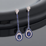 Aristocrat Art Deco Style 7.15 ctw Sapphire and Diamond 14K White Gold Dangle Earrings
