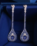 Aristocrat Art Deco Style 9.07 ctw Sapphire and Diamond 14K White Gold Dangle Earrings