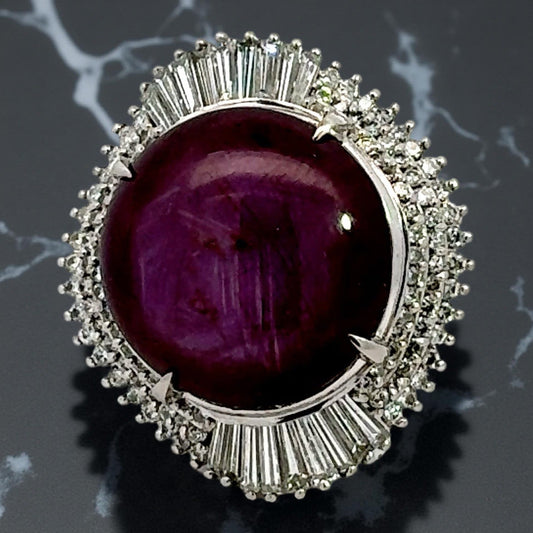 Estate 46.89 ct Star Ruby 3.25 cttw Diamond Platinum Ring 14991