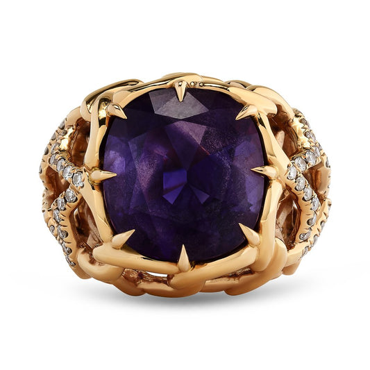 Estate - David Yurman Amethyst and Diamond Quatrefoil Ring 18K Rose Gold 15288