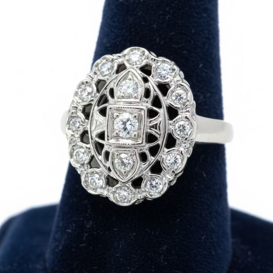 Estate Diamond 14K White Gold Filigree Ring 15431