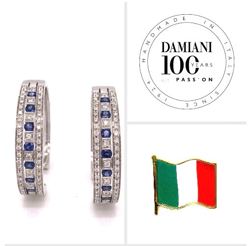 Damiani Sapphire and Diamond 18K White Gold Hoop Earrings 09026