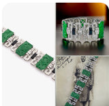 Authentic 1925 Art Deco 8.52 cttw Diamond Jadeite Black Enamel Platinum Bracelet 15289