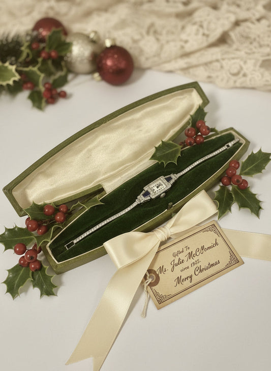 Art Deco Diamond and Burma Sapphire Platinum Watch