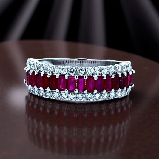 Ruby, Diamond 18K White Gold Ring