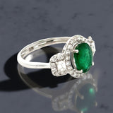 Oval Emerald, Diamond 18K White Gold Ring