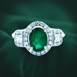Oval Emerald, Diamond 18K White Gold Ring