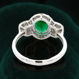 Oval Emerald, Diamond 18K White Gold Ring