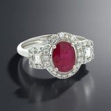 Oval Ruby, Diamond 18K White Gold Ring