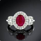 Oval Ruby, Diamond 18K White Gold Ring