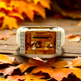 Estate Italy 5.70 ct Fine Citrine & Diamond 18K Yellow Gold Ring 15315