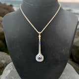 New Aristocrat Art Deco Reproduction 5.85 cttw Ceylon French Cut Sapphire and Diamond 18K White Gold Pendant  15307