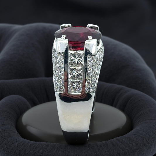 Rubellite and Diamond 14K White Gold Ring