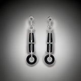 Art Deco Reproduction Aristocrat 7.08 cttw Onyx and Diamond/Emerald Dangle Earrings 12507