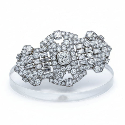 Art Deco 17.50 ctw Diamond (Center Diamond 2.50 ct), Platinum and 18K White Gold Brooch