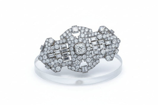 Art Deco 17.50 ctw Diamond (Center Diamond 2.50 ct), Platinum and 18K White Gold Brooch