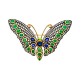 Estate Sapphire Emerald Diamond 14K Yellow Gold Silver Top Butterfly Brooch/Pendant 15337