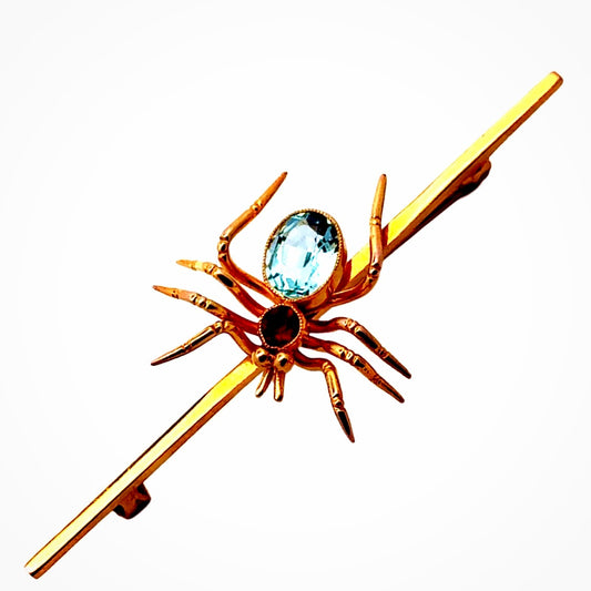 Estate English Aquamarine Ruby Spider Brooch 15338